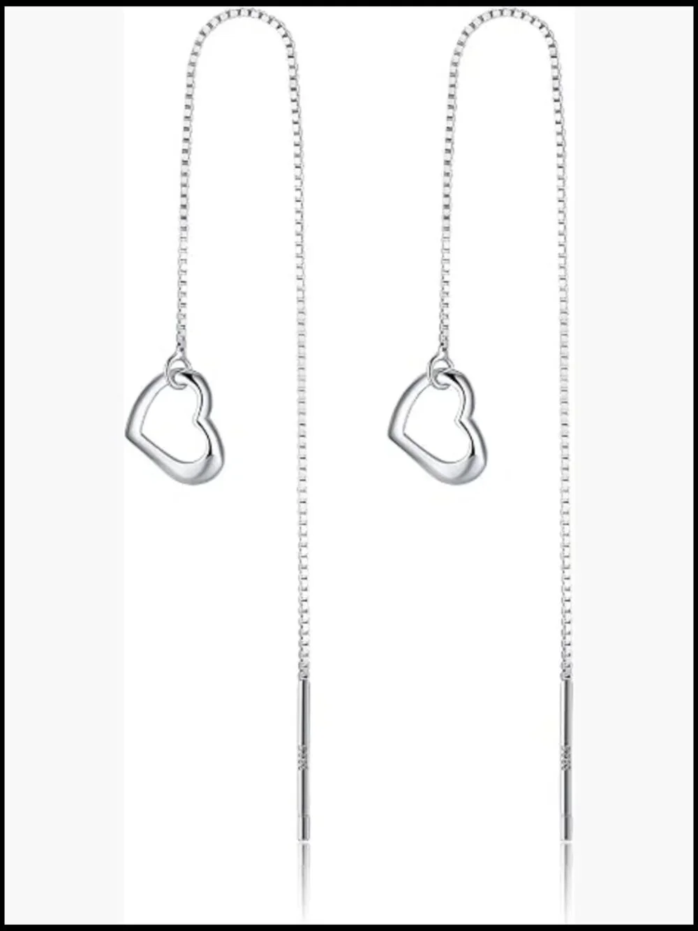 Solid 925 Sterling Silver Love Heart Chain Dangle Drop Earrings Teen